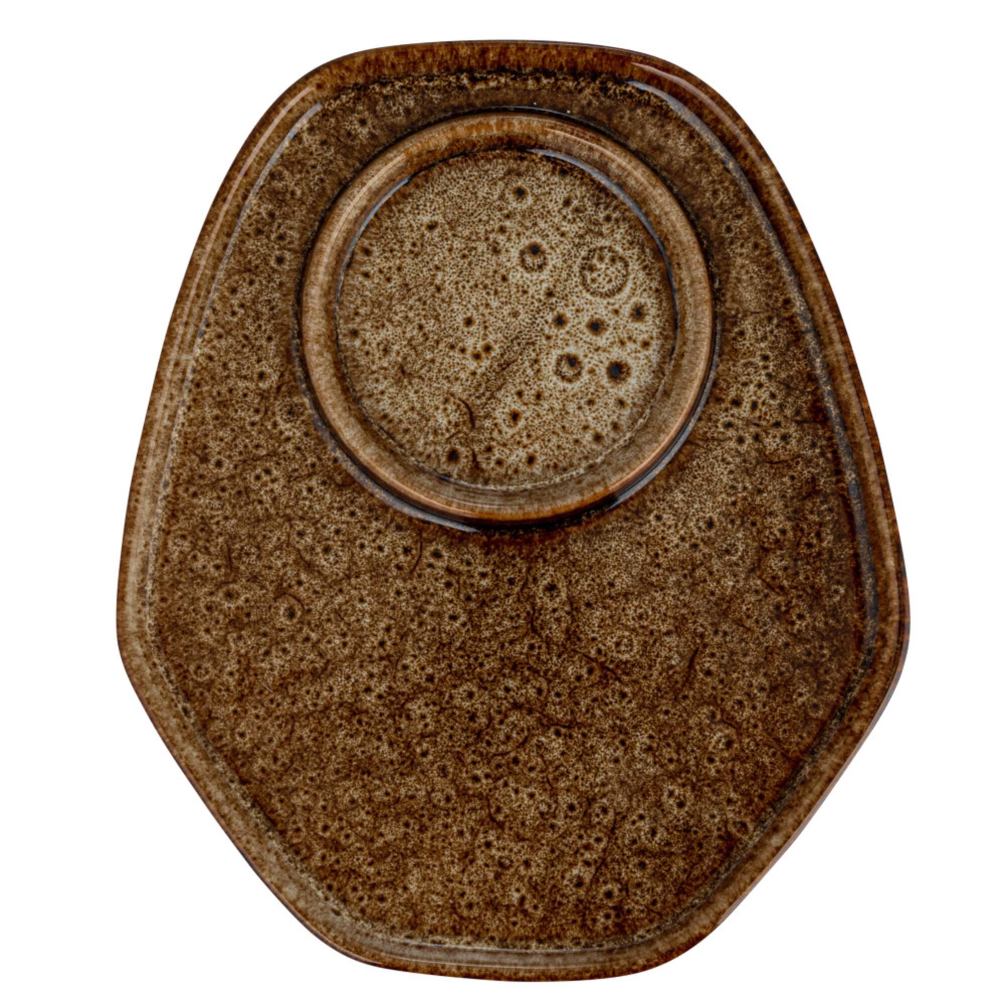 Hello Honey® 8" Brown Glaze Ceramic Candle Holder with Tray
